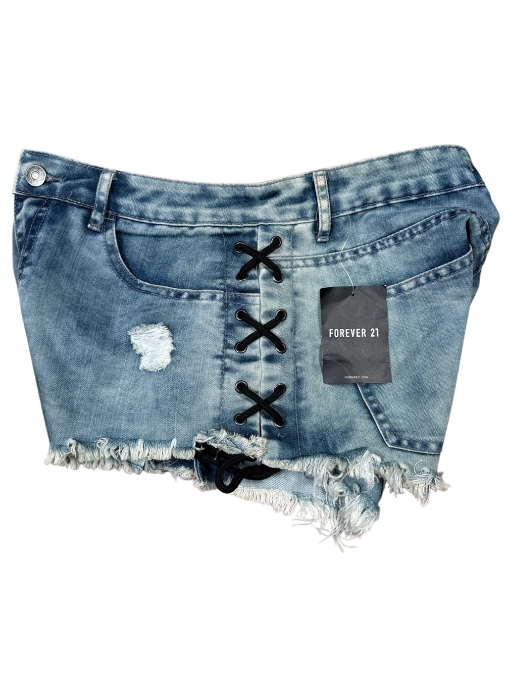 Forever 21 Lace-Up Distressed Denim Shorts Size 26 NWT - Picture 4 of 10